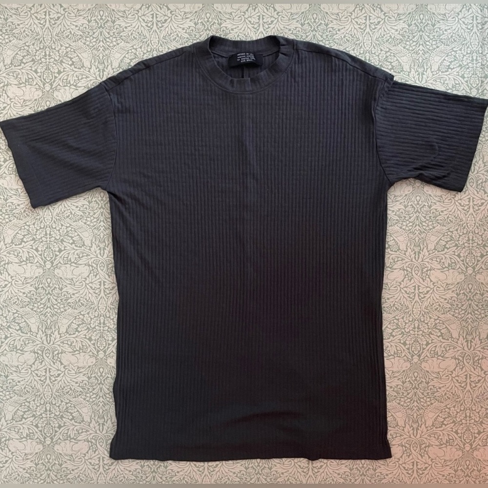 Dressed in LALA Lex Ribbed Oversize T-Shirt Charcoal Gray | Made in USA